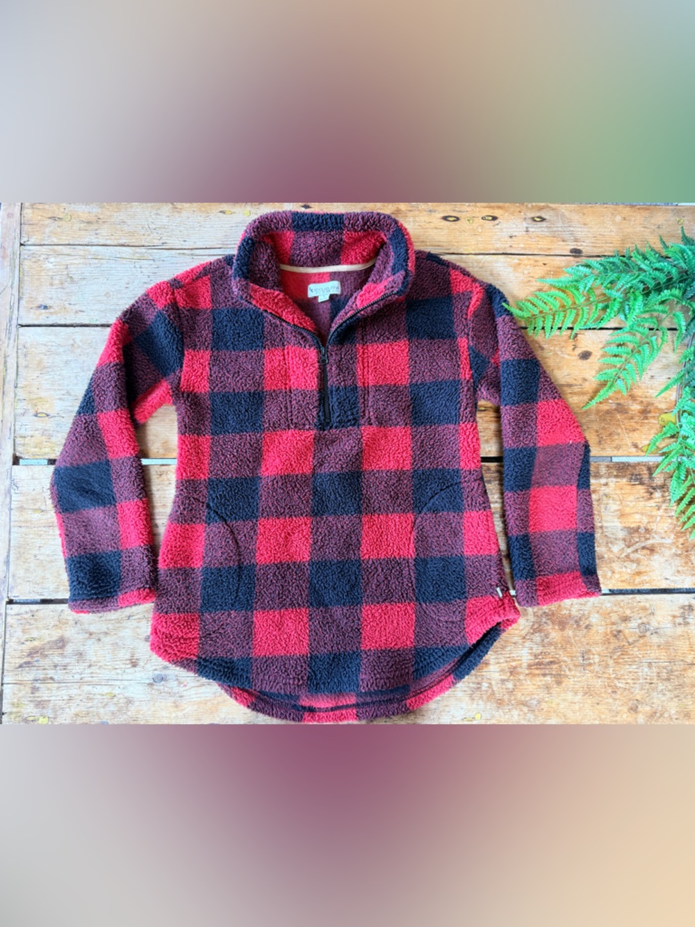 Koolaburra By UGG Red and Black Buffalo Check Sherpa Pullover